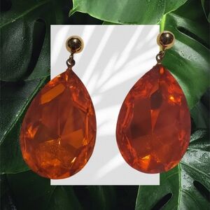 Vintage Large Crystal Hanging Earrings Made w/Orange Austrian Swarovski Crystals